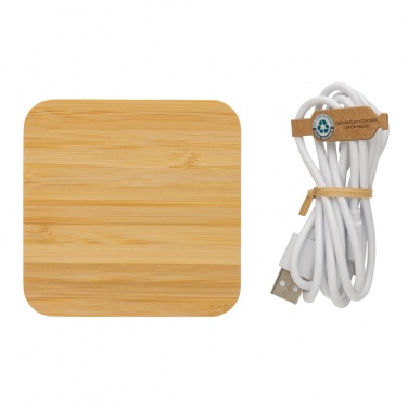 Logo trade promotional gifts picture of: Bamboo 10W wireless charger with USB